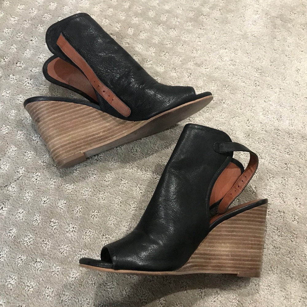Black Leather Wedge Booties